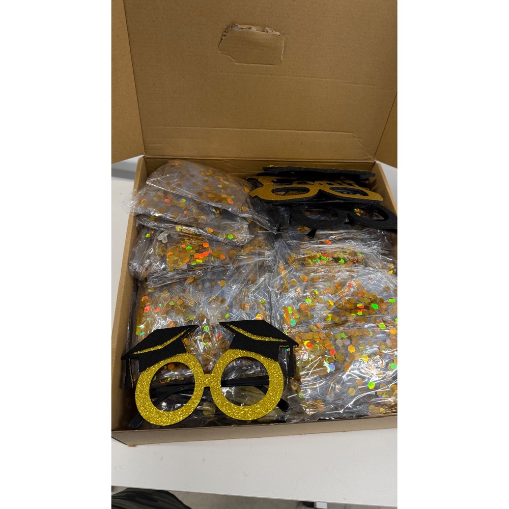 PullCrease 21 Pcs Graduation Party Set Gold Black Confetti Glasses Pump Kit